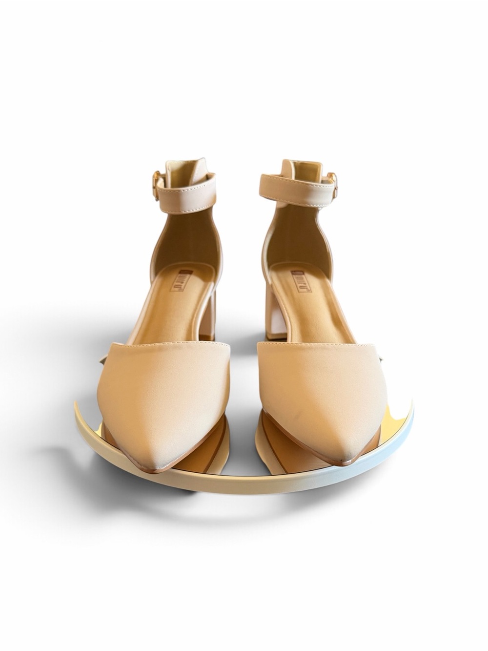 IDIFU Nude Pointed Ankle-Strap Heels